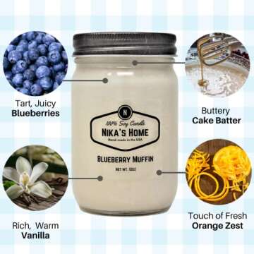 Nika's Home Blueberry Muffin Soy Candle - 12oz Mason Jar - Non-Toxic & Hand Poured