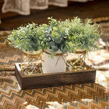 Mkono Mason Jar Table Centerpiece for Dining Room Farmhouse Decor with Wood Tray Winter Table Decor Spring Decoration for Living Room Bathroom