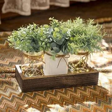 Mkono Mason Jar Table Centerpiece for Dining Room Farmhouse Decor with Wood Tray Winter Table Decor Spring Decoration for Living Room Bathroom