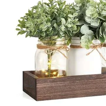 Mkono Mason Jar Table Centerpiece for Dining Room Farmhouse Decor with Wood Tray Winter Table Decor Spring Decoration for Living Room Bathroom