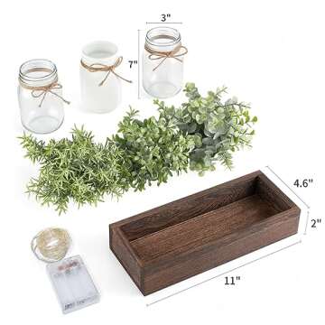 Mkono Mason Jar Table Centerpiece for Dining Room Farmhouse Decor with Wood Tray Winter Table Decor Spring Decoration for Living Room Bathroom