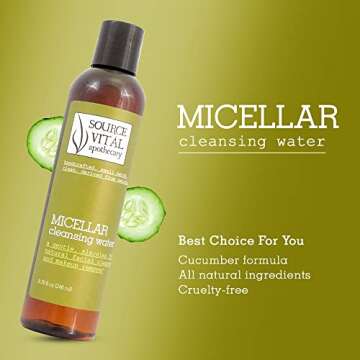 Micellar Cleansing Water by Source Vitál Apothecary | Natural, Gentle Makeup Remover & Cleanser for All Skin Types | Non-Greasy & Vegan Formula | 8.39 Fl. Oz.