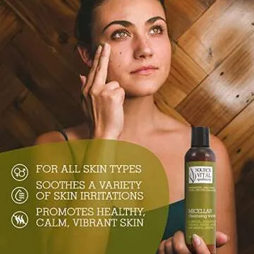 Micellar Cleansing Water by Source Vitál Apothecary | Natural, Gentle Makeup Remover & Cleanser for All Skin Types | Non-Greasy & Vegan Formula | 8.39 Fl. Oz.
