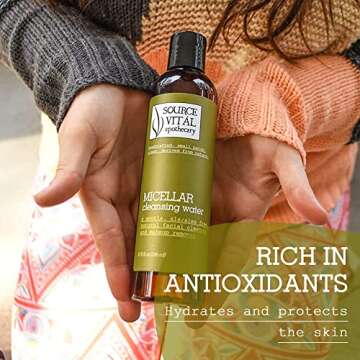 Micellar Cleansing Water by Source Vitál Apothecary | Natural, Gentle Makeup Remover & Cleanser for All Skin Types | Non-Greasy & Vegan Formula | 8.39 Fl. Oz.