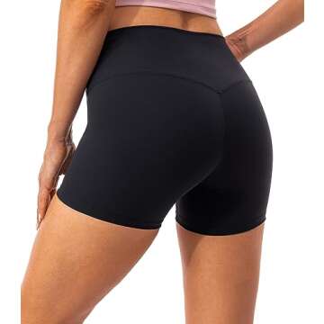 Lavento Women's All Day Soft Yoga Shorts 4 Inch - Workout Gym Running Active Biker Short for Woman (Black, 6)