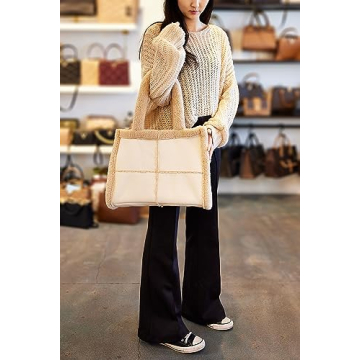 Chic Large Sherpa Tote Bag for Women - Vegan Leather Purse