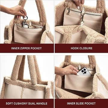 Chic Large Sherpa Tote Bag for Women - Vegan Leather Purse