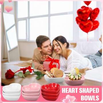 ZCYSRLQIN 12 Pcs Heart Shaped Bowls Ceramic Dip Bowl Plates Multipurpose Salad Appetizer Plates Gifts for Candy Sauce Sushi Dipping Serving Wedding Anniversary Valentine's Day (Pink, White, Red)
