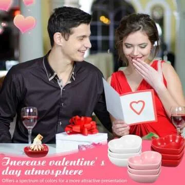 ZCYSRLQIN 12 Pcs Heart Shaped Bowls Ceramic Dip Bowl Plates Multipurpose Salad Appetizer Plates Gifts for Candy Sauce Sushi Dipping Serving Wedding Anniversary Valentine's Day (Pink, White, Red)