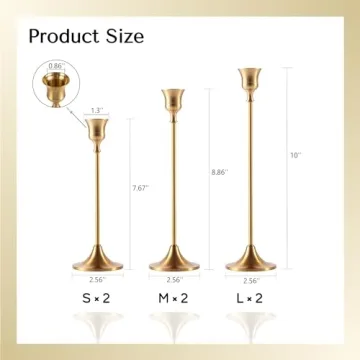 Elegant MENONEE Brass Gold Candlestick Holders Set of 6