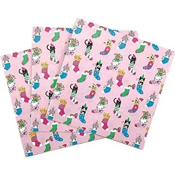 Stesha Party Pink Christmas Kitty Gift Wrapping Paper - Folded Flat 30 x 20 Inch - 3 Sheets