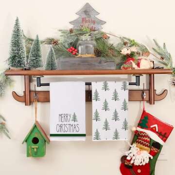 DineDia Merry Christmas Kitchen Towels Set of 2,Green Xmas Tree Snow Dish Hand Towels Holiday Home Indoor Bathroom Party Seasonal Noel Decorations DD051