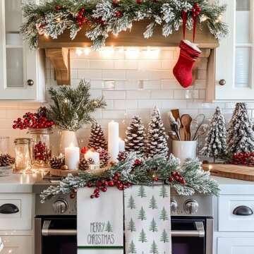 DineDia Merry Christmas Kitchen Towels Set of 2,Green Xmas Tree Snow Dish Hand Towels Holiday Home Indoor Bathroom Party Seasonal Noel Decorations DD051