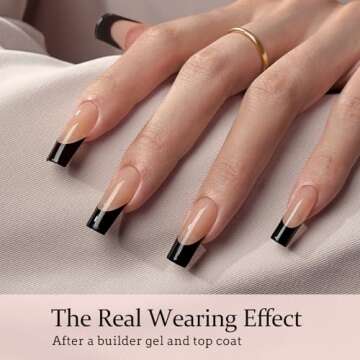 btartboxnails XCOATTIPS Black French Tip Nails, 300pcs Black French Tip Press on Nails, Long Square ...