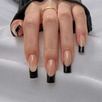 btartboxnails 300pcs Black French Tip Press-on Nails