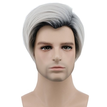 Karlery Men’s Short Straight Dark Root White Wig - Perfect for Halloween & Cosplay