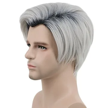 Karlery Mens Dark Root White Wig for Costumes