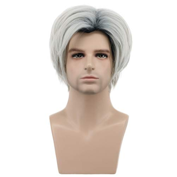 Karlery Mens Dark Root White Wig for Costumes