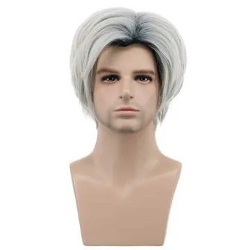 Karlery Mens Dark Root White Wig for Costumes