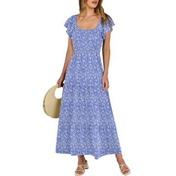 ANRABESS Women’s Floral Maxi Dress: Summer Flutter Sleeve Beach Dress