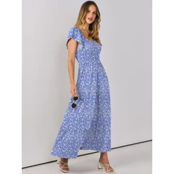 ANRABESS Floral Maxi Dress Summer Beach Flutter Sleeve