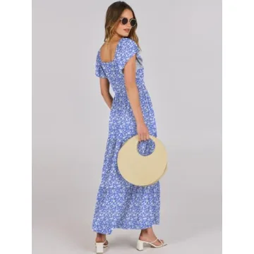ANRABESS Floral Maxi Dress Summer Beach Flutter Sleeve