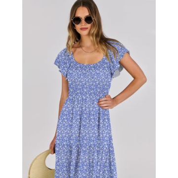 ANRABESS Floral Maxi Dress Summer Beach Flutter Sleeve