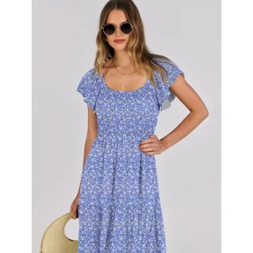 ANRABESS Floral Maxi Dress Summer Beach Flutter Sleeve