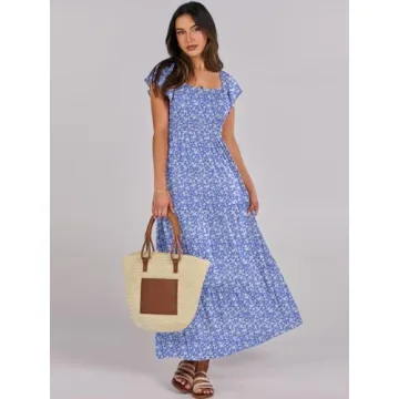 ANRABESS Floral Maxi Dress Summer Beach Flutter Sleeve