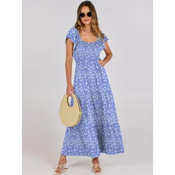 ANRABESS Floral Maxi Dress Summer Beach Flutter Sleeve
