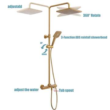 Shower Faucet Set, HUSERY Thermostatic Shower System with Tub Spout - 10 Inch Rain Shower Head and 3...