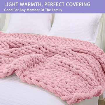 Bigacogo Chunky Knit Throw Blanket for Couch, 40x80 inches, 100% Hand Knitted with Thick Jumbo Cheni...