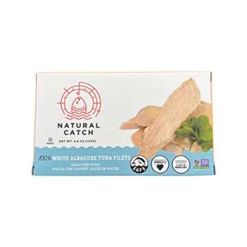 Natural Catch Tuna White Albacore Filets, Hand Cut, Pole & Line Caught, 120 Calories Gluten-Free, Paleo, Keto Friendly, Premium Albacore Tuna in Water (4.4 oz per can- Pack of 12)