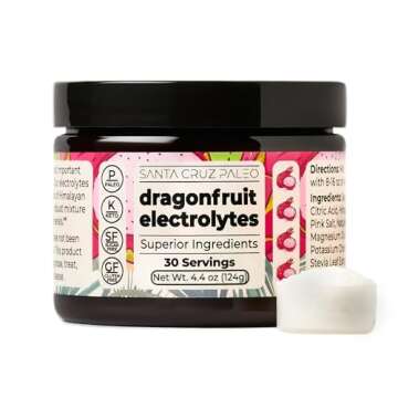 Santa Cruz Paleo Electrolyte Powder Dragonfruit with Himalayan & Sea Salt, Magnesium, Potassium, Sugar-Free, 30 Servings