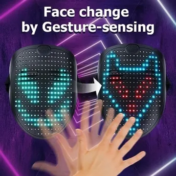 Mr.Pang Music LED Mask with Gesture Sensing, Face Transforming LED Light Up Mask Digital Luminous Mask for Costume Cosplay Masquerade