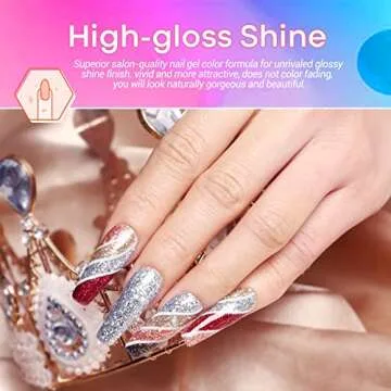 modelones Gel Nail Polish Set - 6 Colors Sparkle Glitter Gold Silver Gel Polish Nail Kit Soak Off Nail Polish for Nail Art Manicure DIY Holiday Collection for Mother's Day Gifts