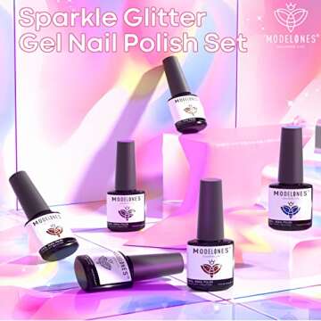 modelones Gel Nail Polish Set - 6 Colors Sparkle Glitter Gold Silver Gel Polish Nail Kit Soak Off Nail Polish for Nail Art Manicure DIY Holiday Collection for Mother's Day Gifts