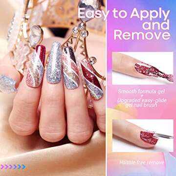 modelones Gel Nail Polish Set - 6 Colors Sparkle Glitter Gold Silver Gel Polish Nail Kit Soak Off Nail Polish for Nail Art Manicure DIY Holiday Collection for Mother's Day Gifts