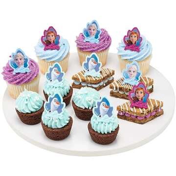 DecoPac Frozen II Rings, Cupcake Decorations Featuring Elsa, Anna, And Olaf For Birthday And Christmas Celebrations - 24 Pack