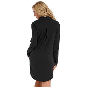 Zexxxy Women Black Button Down Nightshirt Soft Lightweight Slim Fit Sleep Tee M