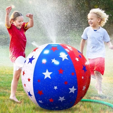 35" Inflatable Sprinkler for Kids 4th of July American Flag Star Jumbo Sprinkler Ball Water Toys for...