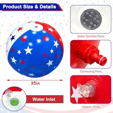 35" Inflatable American Flag Sprinkler for Kids Summer Fun