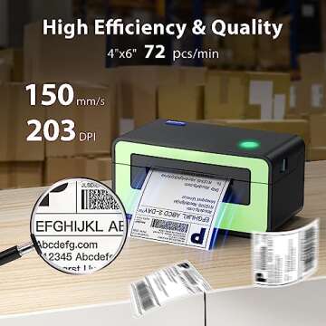 POLONO Thermal Label Printer, 4x6 Shippping Label Printer for Shipping Package, Commercial Thermal Label Maker, Compatible with Amazon, Ebay, Etsy, Shopify, etc, Support Windows and Mac (Green)