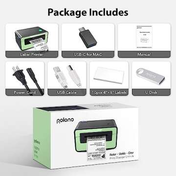 POLONO Thermal Label Printer, 4x6 Shippping Label Printer for Shipping Package, Commercial Thermal Label Maker, Compatible with Amazon, Ebay, Etsy, Shopify, etc, Support Windows and Mac (Green)