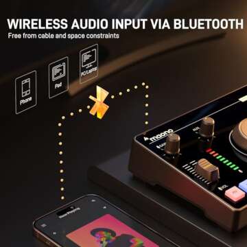 MAONO Streaming Audio Mixer, Audio Interface with Pro-preamp, Bluetooth, Built-in Battery, Noise Cancellation, 48V Phantom Power for Live Streaming, Podcast Recording, Gaming MaonoCaster AMC2 NEO