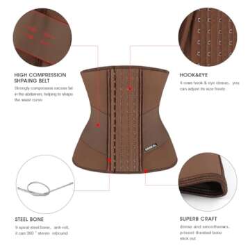 KIMIKAL Corset Waist Trainer for Women Lower Belly Fat Brown Latex Corset Top Belt:Under Clothes Sport Tummy Control Long Torso Shapewear XS