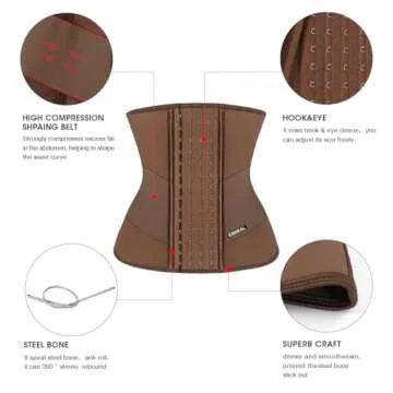 KIMIKAL Corset Waist Trainer for Women Lower Belly Fat Brown Latex Corset Top Belt:Under Clothes Sport Tummy Control Long Torso Shapewear XS