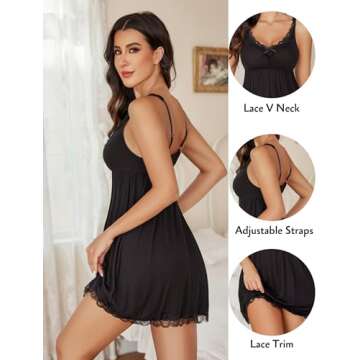Avidlove Sexy Sleepwear Lace Chemise Lingerie V Neck Nightgown Full Slip Nighties Babydoll Nightwear...