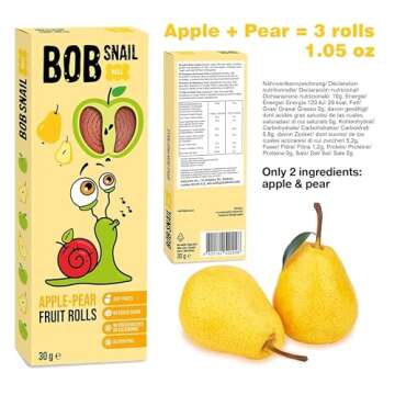 BOB SNAIL Snacks Variety Pack for Kids Adults – 30 Healthy Fruit Snacks Individual Packs with Natural Mango Raspberries Pears and Apple – Gluten-Free Vegan Low Carb Fruit Bar No Sugar