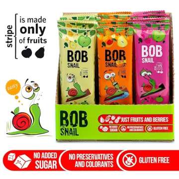 BOB SNAIL Snacks Variety Pack for Kids Adults – 30 Healthy Fruit Snacks Individual Packs with Natural Mango Raspberries Pears and Apple – Gluten-Free Vegan Low Carb Fruit Bar No Sugar